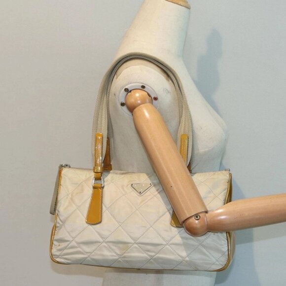 PRADA Shoulder Bag Nylon Beige Silver Auth - Picture 1 of 16